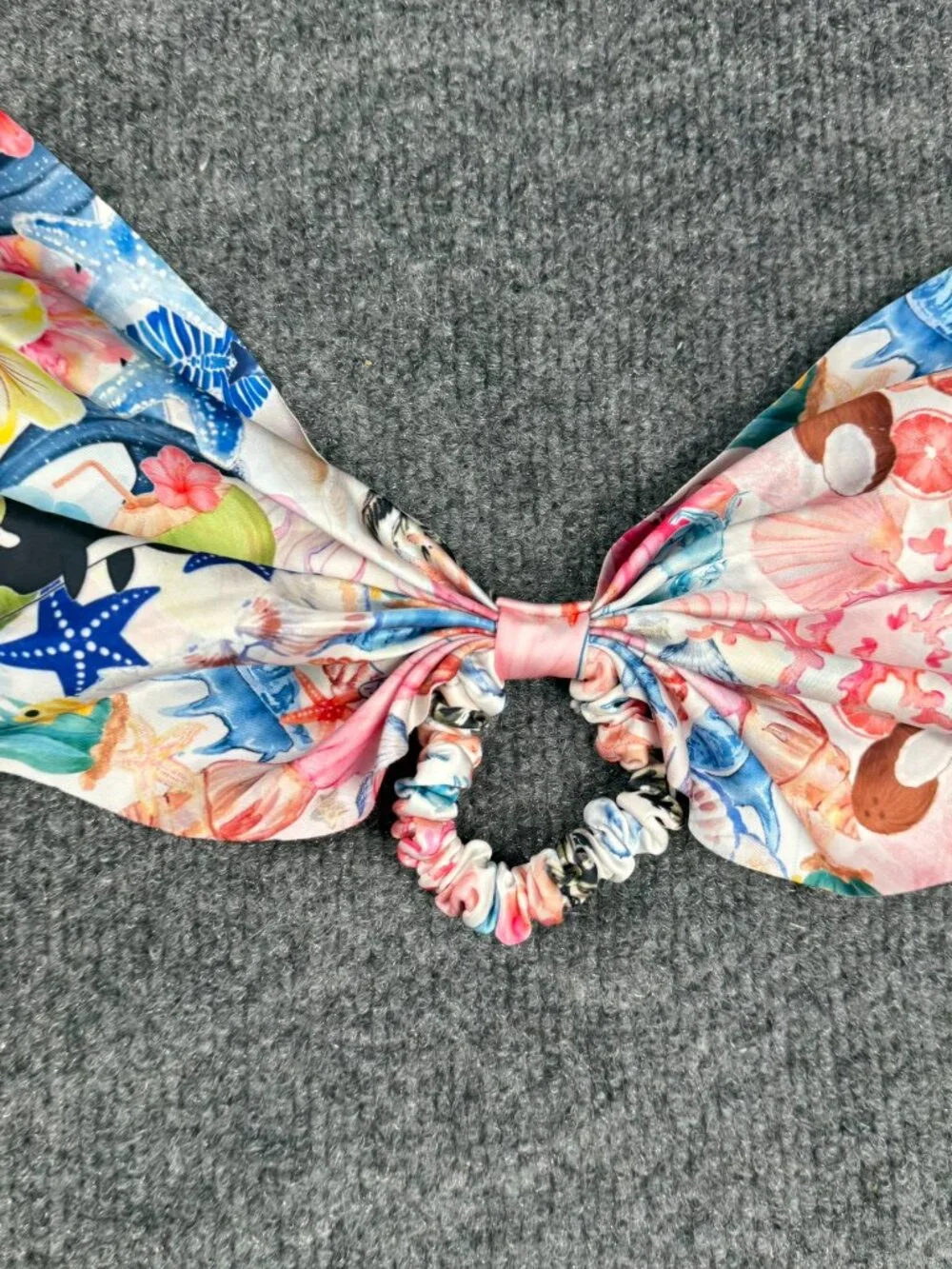 Women's Tropical Ocean Bow Scrunchie Whale Starfish Floral Hair Tie Tail 21